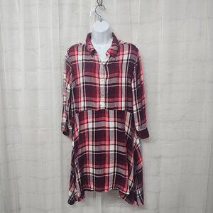 Express Flannel Tunic Plaid Purple Casual Punk Grunge L